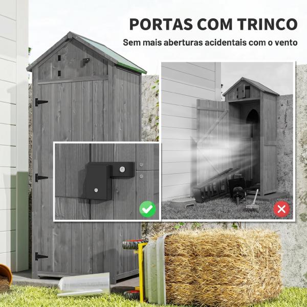Armário de Jardim de Madeira 77x54,2x179 cm 0,3 m² Armário de Armazenamento com 3 Prateleiras e 2 Portas Cinza e Verde