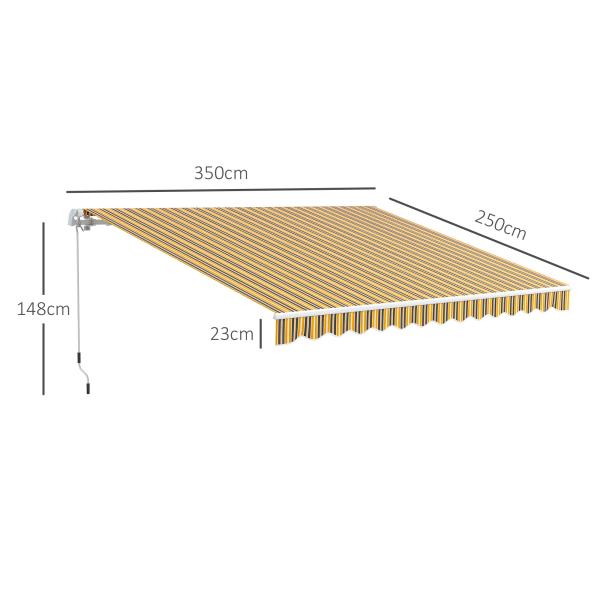 Toldo Manual Retrátil 350x250 cm com Manivela de Metal Impermeável e Anti - UV para Jardim Terraço Janelas Cinza e Amarelo