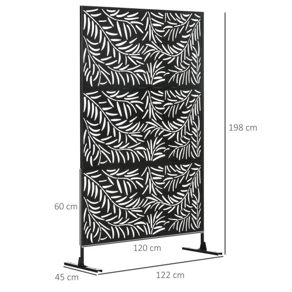 Biombo de 3 Peças Separador de Ambiente com Desenho em Ramos Biombo para Exterior 122x45x198 cm Preto
