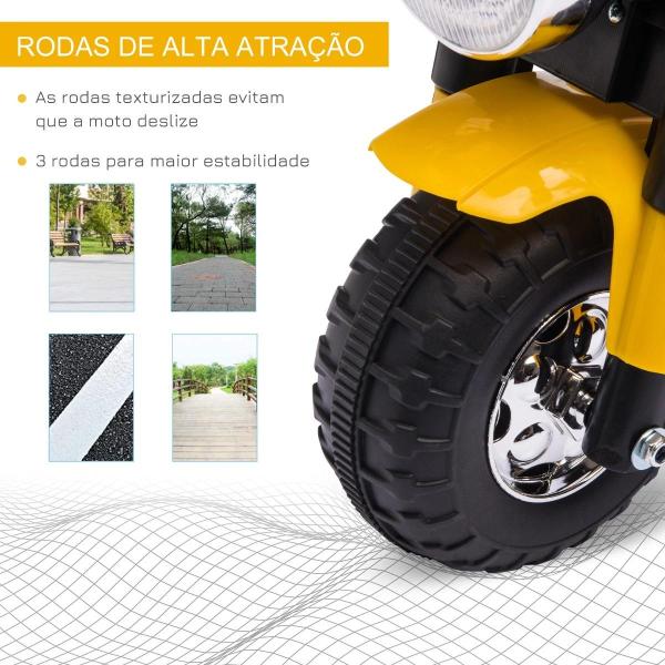 Motocicleta Elétrica Infantil com 3 Rodas Triciclo a Bateria 6V para Crianças de 18 - 36 Meses com Farol Buzina 72x57x56cm Amarelo