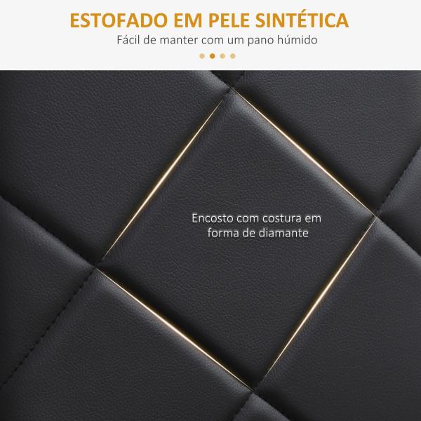 Conjunto de 4 Cadeiras de Sala de Jantar Estofadas em Couro Sintético com Encosto Alto e Pés de Aço 41x50x97 cm Preto