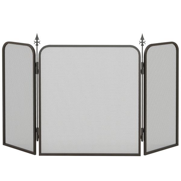 Frente para Lareira de 3 Painéis Proteção para Lareira Dobrável Frente para Lareira de Metal 96x1,3x56 cm Preto