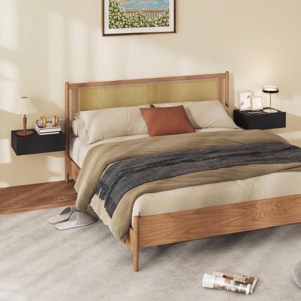 Conjunto de 2 Mesas de Cabeceira Flutuantes com 1 Gaveta para Quarto 40x30x15 cm Preto
