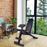 Banco de Musculação com Encosto Ajustável em 7 Posições Extensão de Pernas Apoio para Bíceps e Banda de Resistência para Treino Completo em Casa 54x160x106cm Preto e Vermelho