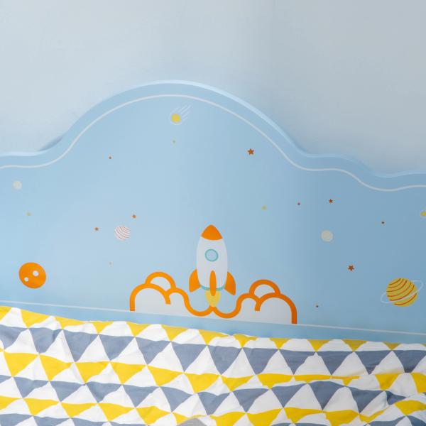 Cama para Crianças de 3 - 6 Anos 143x74x59cm Cama Infantil de Madeira com Barreiras de Proteção Azul