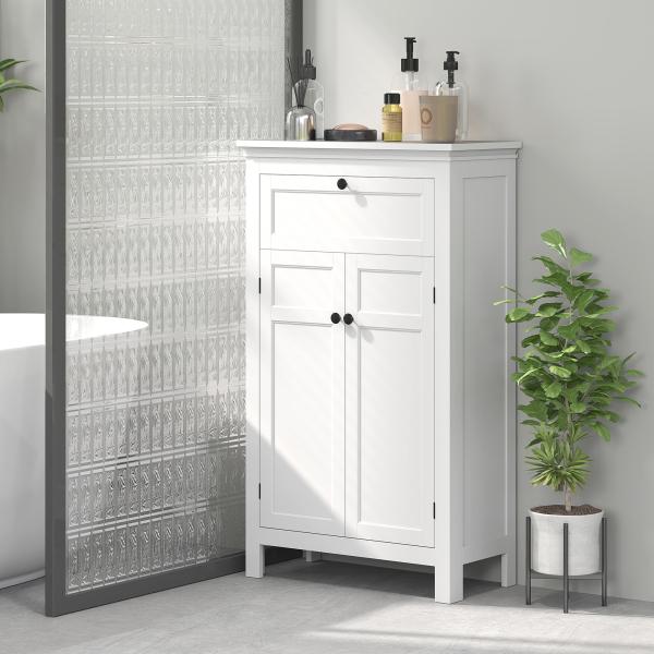 Armário Casa de Banho Móvel Casa de Banho com Gaveta 2 Portas e Prateleira Ajustável 60x30x102,5 cm Branco