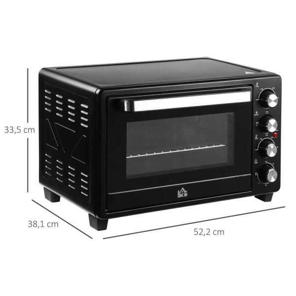 Mini Forno Elétrico de 32L 1600W com 3 Modos de Aquecimento Temperatura até 230 °C Temporizador Bandeja de Assar Ajustável em 3 Níveis 52,2x38,1x33,5cm Preto