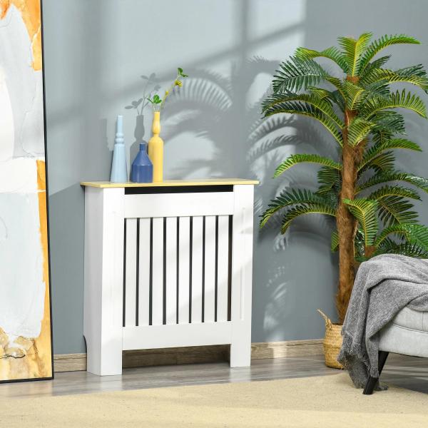 Cobertura Radiador 78x19x83cm Cobertura Radiador de MDF e Melamina de Madeira com Dispositivo Anti - Rolamento Desenho Moderno para Sala de Estar Dormitório Branco