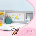 Conjunto de Mesa e Cadeira Infantil de Madeira com Quadro Branco Mesa de Estudo para Crianças acima de 5 Anos 90x45x85cm Cinza