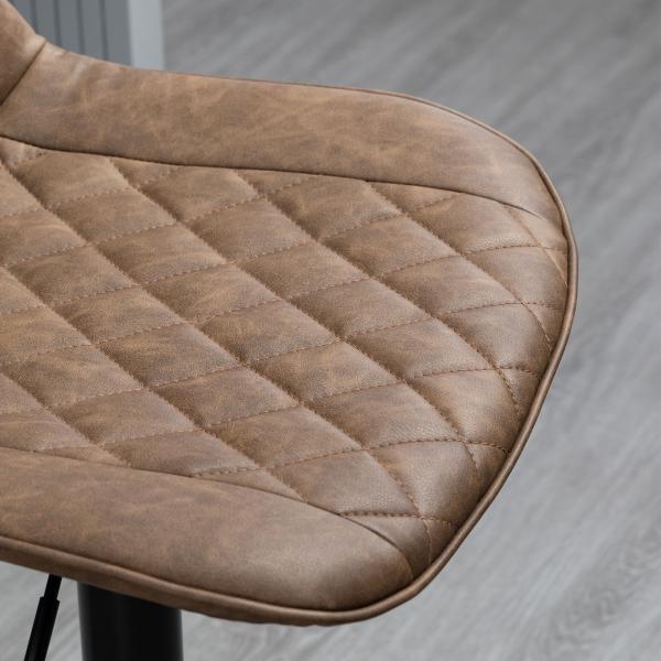 Conjunto de Bancos de Bar Estofados em PU Bancos Altos de Sala de Jantar com Altura Ajustável Assento Giratório e Apoio para os Pés Carga Máxima 120kg 46,5x51x86 - 106cm Marrom