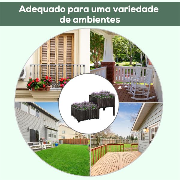 Conjunto de 2 Floreiras Quadradas Floreiras para Flores e Vegetais com Orifícios de Drenagem e Pés Altos 40x40x26 - 44cm Marrom
