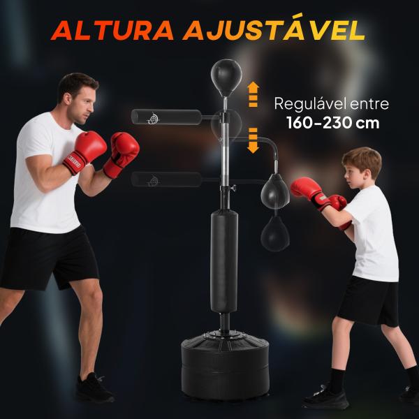 Punching Ball de Boxe com Altura Ajustável com 2 Bolas de Velocidade Barra Giratória 360° e Base Preenchida 88x50x160 - 230cm Preto