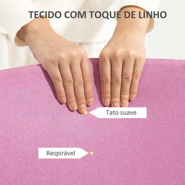 Cadeira de Escritório sem Apoio para os Braços Estofada em Linho Sintético com Altura Ajustável 53x43x85 - 93 cm Rosa
