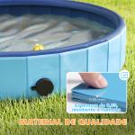 Piscina para Cães Dobrável com Aspersor Piscina Portátil em PVC Antiderrapante e Resistente ao Desgaste Ø80x20 cm Azul