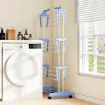 Estendal Dobrável para Roupa com Rodas Estendal Vertical de Aço com 3 Níveis Laterais Dobráveis 73x64x177cm Azul e Branco