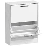 Sapateira Estreita 2 Portas de Alto Brilho com Prateleiras Ajustáveis Design Mármore para 8 Pares de Sapatos 60x24x80 cm Branco