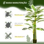 Planta Artificial Palmeira Areca com Vaso e 30 Folhas Decoração para Interior e Exterior Ø19,5x190 cm Verde