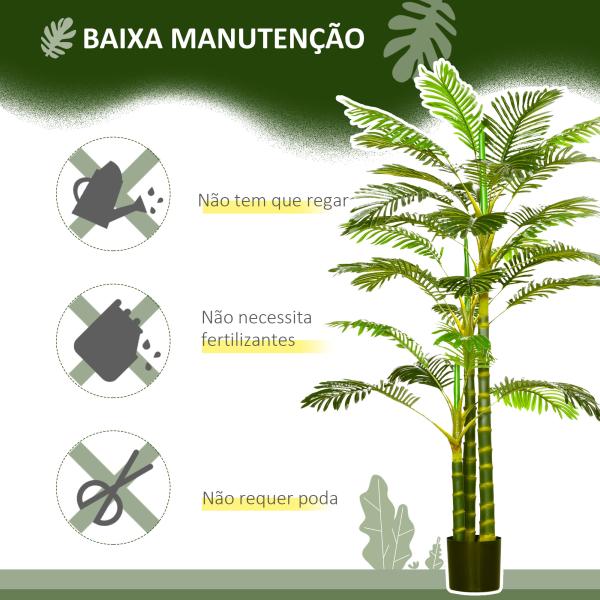 Planta Artificial Palmeira Areca com Vaso e 30 Folhas Decoração para Interior e Exterior Ø19,5x190 cm Verde