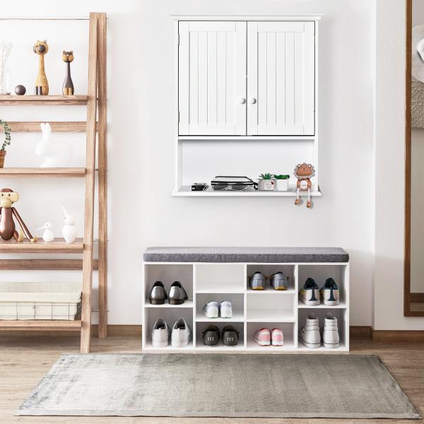 Armário Casa de Banho com 2 Portas Prateleira Interior Ajustável e Compartimento Aberto Móvel Auxiliar Suspenso Multiúso para Cozinha 60x20x70,5cm Branco