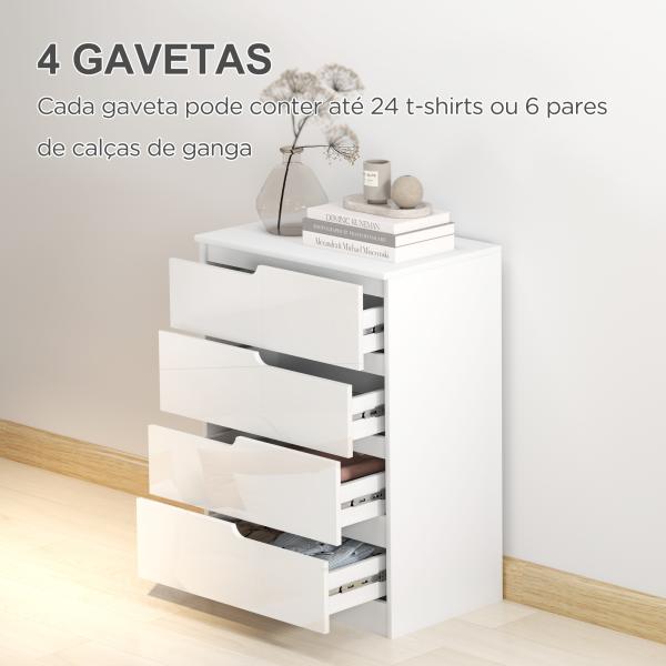 Cómoda com 4 Gavetas Cómoda de Dormitório Moderna com Sistema Anti - Tombo 60x40x85 cm Branco