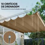Cobertura para Teto Retrátil de 2,5x2,55 m para Pérgola 3x3 Tecido de Substituição com 10 Orifícios de Drenagem Castanho