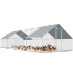 Galinheiro Exterior Grande 24 m² Gaiola para 16 - 24 Galinhas 3x8x2 m Galinheiro de Aço Galvanizado com Cobertura de PE e Porta com Fecho para Patos e Coelhos Prateado