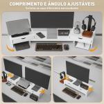 Suporte para Monitor com Ângulo e Comprimento Ajustável e 2 Gavetas para Escritório 60 - 116x22x12 cm Branco