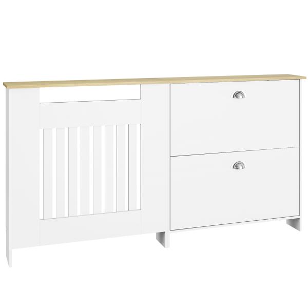 Cobertura Radiadores com Sapateira e 2 Gavetas Rebatíveis Desenho Moderno de Ripas 152x19x81 cm Branco
