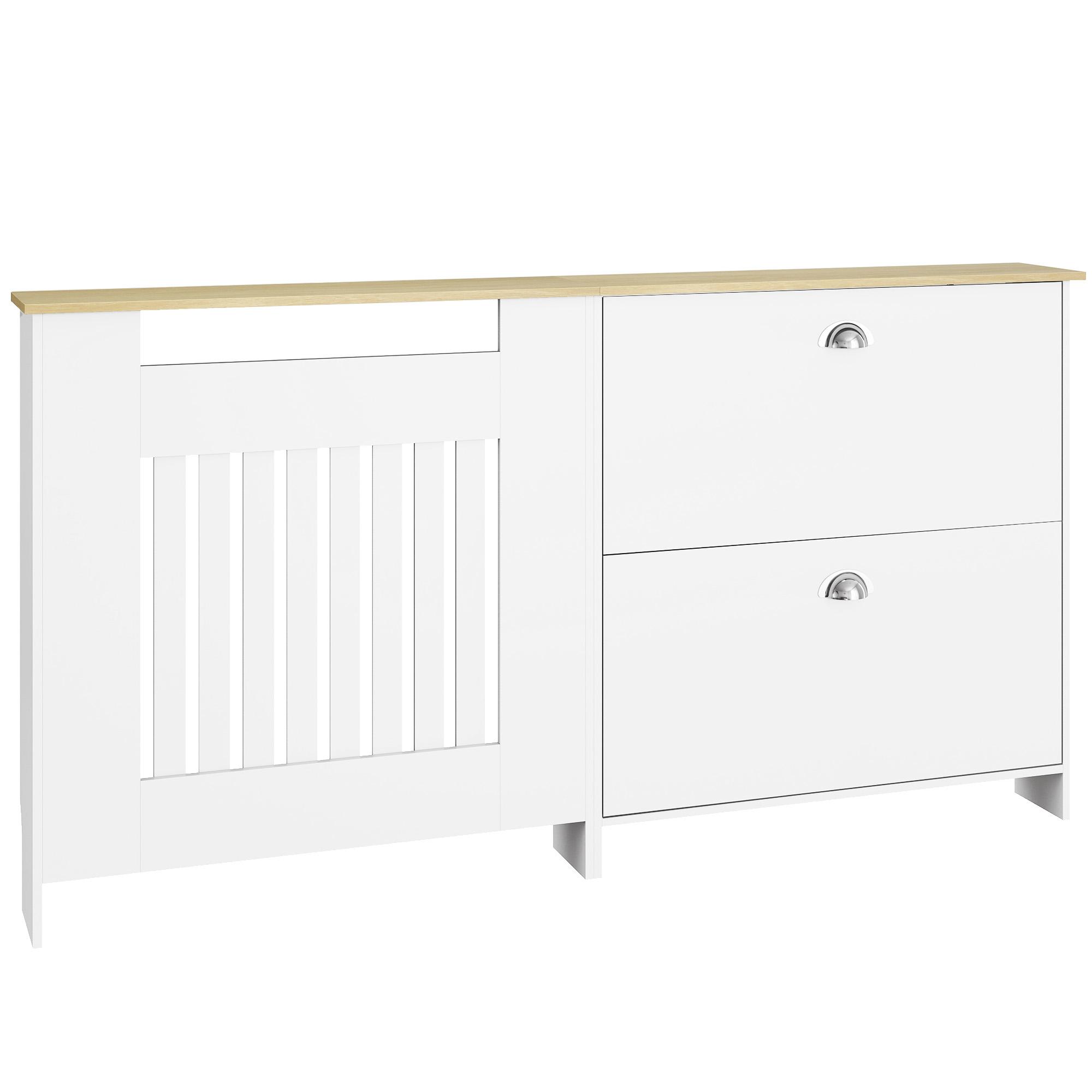 Cobertura Radiadores com Sapateira e 2 Gavetas Rebatíveis Desenho Moderno de Ripas 152x19x81 cm Branco