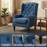 Poltrona de Sala de Estar Poltrona Moderna para Dormitório com Pés de Madeira Poltrona Individual 74x86x102 cm Azul