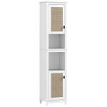 Coluna Casa de Banho com Prateleira Ajustável 2 Portas em Vime e 2 Compartimentos Estilo Boho 40x30x167,5 cm Branco