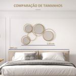 Espelho Decorativo de Parede em Metal 3D Decoração de Parede Metálica com 4 Espelhos Redondos para Corredor 110x68 cm Dourado