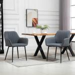 Conjunto de 2 Cadeiras de Sala de Jantar Estofadas em Linho com Encosto e Pés de Metal 59,5x56,5x81 cm Cinza