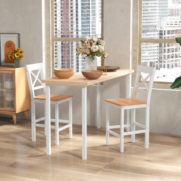 Conjunto de 2 Bancos de Bar de Madeira com Encosto e Apoio para os Pés Estilo Rústico para Cozinha 41x46x97.5 cm Natural