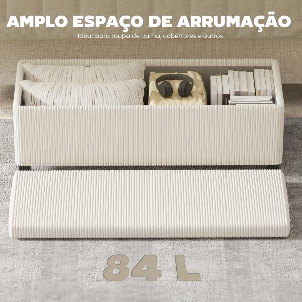 Banco de Arrumação Capacidade de 84 L Estofado em Veludo Banco Pé de Cama para Dormitório 112x42x40 cm Bege