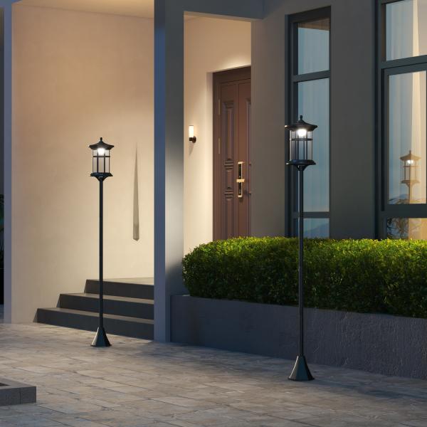 2 Candeeiros Solares de Exterior com Painel Solar Acendimento Automático Impermeável IP44 23,5x23,2x184 cm Preto