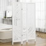 Biombo Dobrável de 3 Painéis de Madeira 120x170 cm Biombo Separador de Ambientes com Padrões Gravados Elegantes Branco