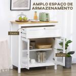 Aparador de Cozinha Moderno Móvel Buffet Auxiliar com Gaveta Prateleira Ajustável e 2 Portas de Vidro 80x40x90 cm Branco e Madeira