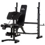 Banco de Musculação Multifuncional Banco de Pesos com Encosto Inclinável e Suporte de Barras com Altura Ajustável para Treinamento do Corpo Completo 187x140x117 - 136cm Preto
