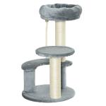 Árvore Arranhador para Gatos Ø40x65 cm com Cama Plataformas em Pelúcia Corda Suspensa e Poste com Corda de Sisal Cinza