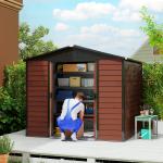 Abrigo de Jardim Exterior 4,4 m² 240x206x198 cm Abrigo de Jardim com Porta de Correr e Fechadura Teca