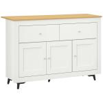 Aparador Móvel Auxiliar de Cozinha com 2 Gavetas 3 Portas e Prateleira Ajustável Móvel de TV de até 50 Polegadas 117x35x80 cm Branco e Madeira