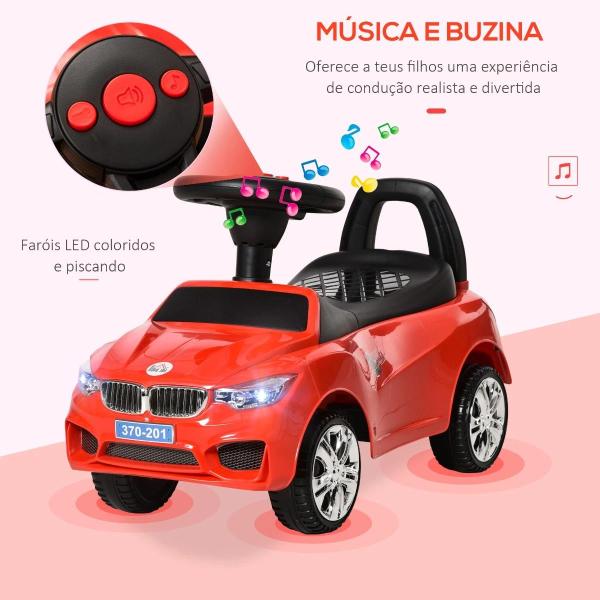 Carro Andador para Crianças de 18 - 36 Meses com Faróis Música Buzina Volante Compartimento de Armazenamento e Alça para Empurrar 63,5x28x36 Vermelho