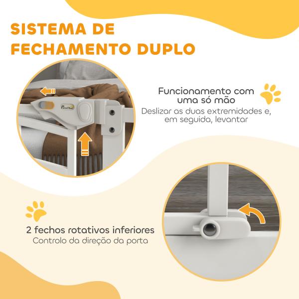Barreira de Segurança para Cães 74 - 100 cm com Extensão Montagem a Pressão e Duplo Bloqueio para Porta Escada Branco