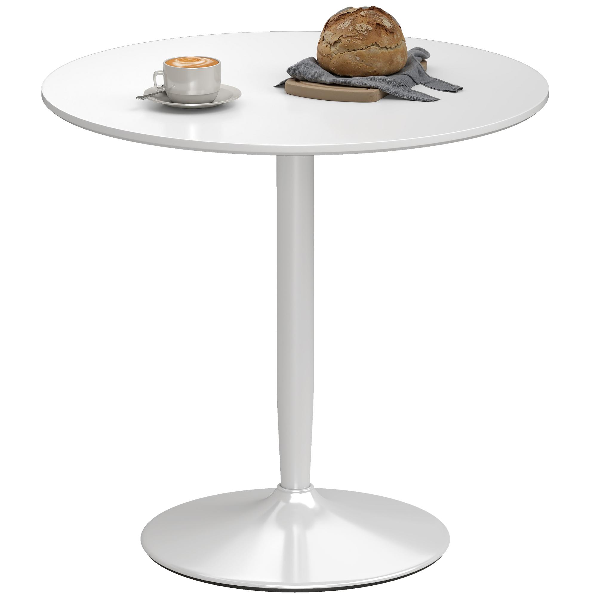 Mesa de Cozinha Redonda Mesa de Jantar Moderna para 2 Pessoas com Base de Aço e Almofadas Antiderrapantes Ø80x75 cm Branco