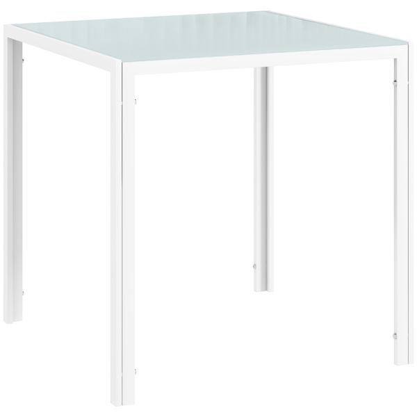 Mesa de Jantar em Vidro, Mesa de Cozinha Quadrada para 4 Pessoas com Pés Metálicos, 75x75x75 cm, Branco