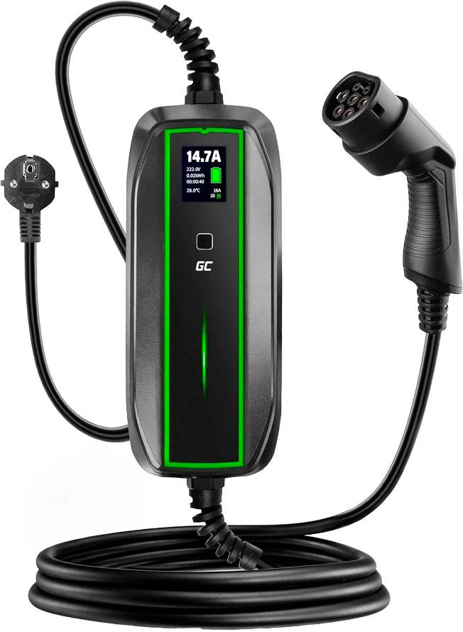 Carregador Portátil p/ Carro Elétrico EV16 Tipo 2 / 3,6kW / 16A / 6.5m (Preto) - GREEN CELL