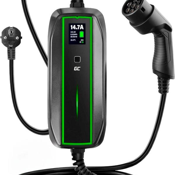 Carregador Portátil p/ Carro Elétrico EV16 Tipo 2 / 3,6kW / 16A / 6.5m (Preto) - GREEN CELL