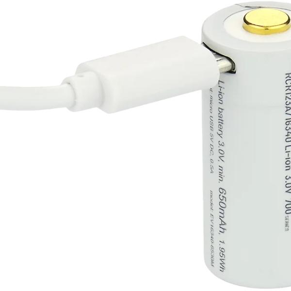 Pilha Lithium 16340 (CR123) 3V 700mAh Recarregável p/ microUSB c/ LED de Estado - everActive