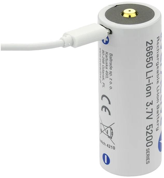 Pilha Lithium 26650 3.7V 5200mAh Recarregável p/ microUSB c/ LED de Estado - everActive